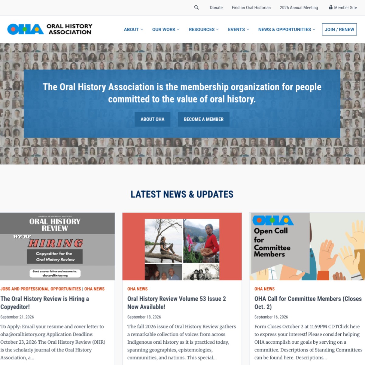 OHA website home page